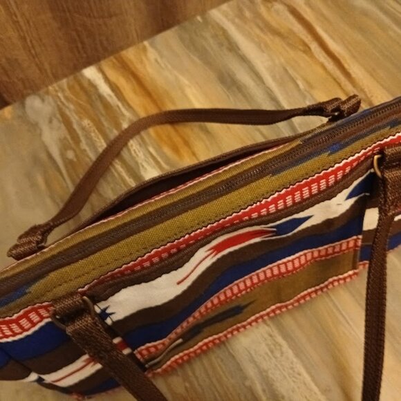 New Western Canvas Double handle Satchel Purse Shoulder Bag Red White Blue Brown - Picture 6 of 8